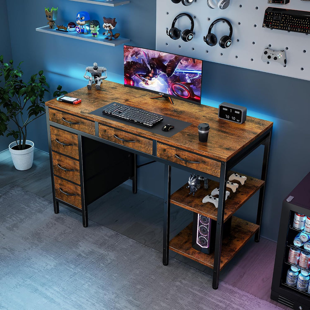 Sweetcrispy 47" Computer Desk with 6 Fabric Drawers & Storage Shelve...