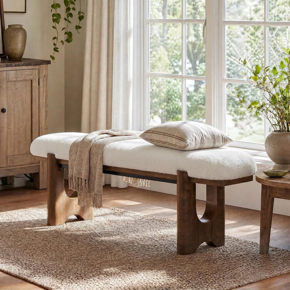 Tribesigns 64" End of Bed Bench with Faux Shearling Cushion | Plush Padd...