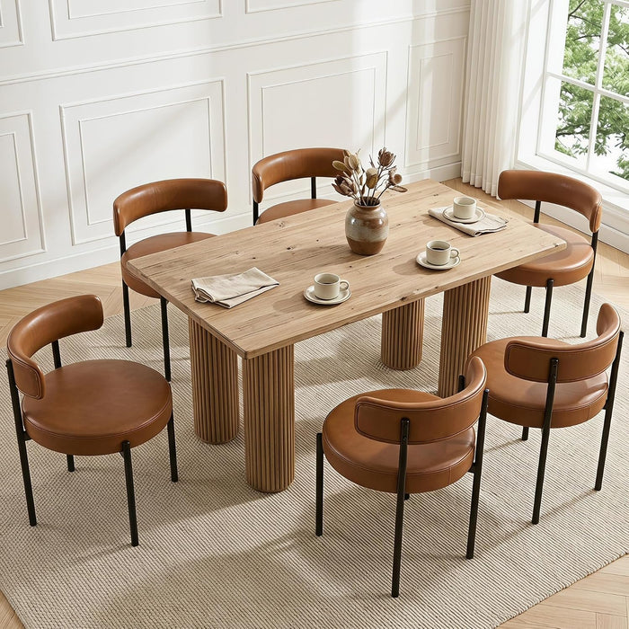 Faux Leather Dining Chairs Set of 6, Mid Century Modern, Brown
