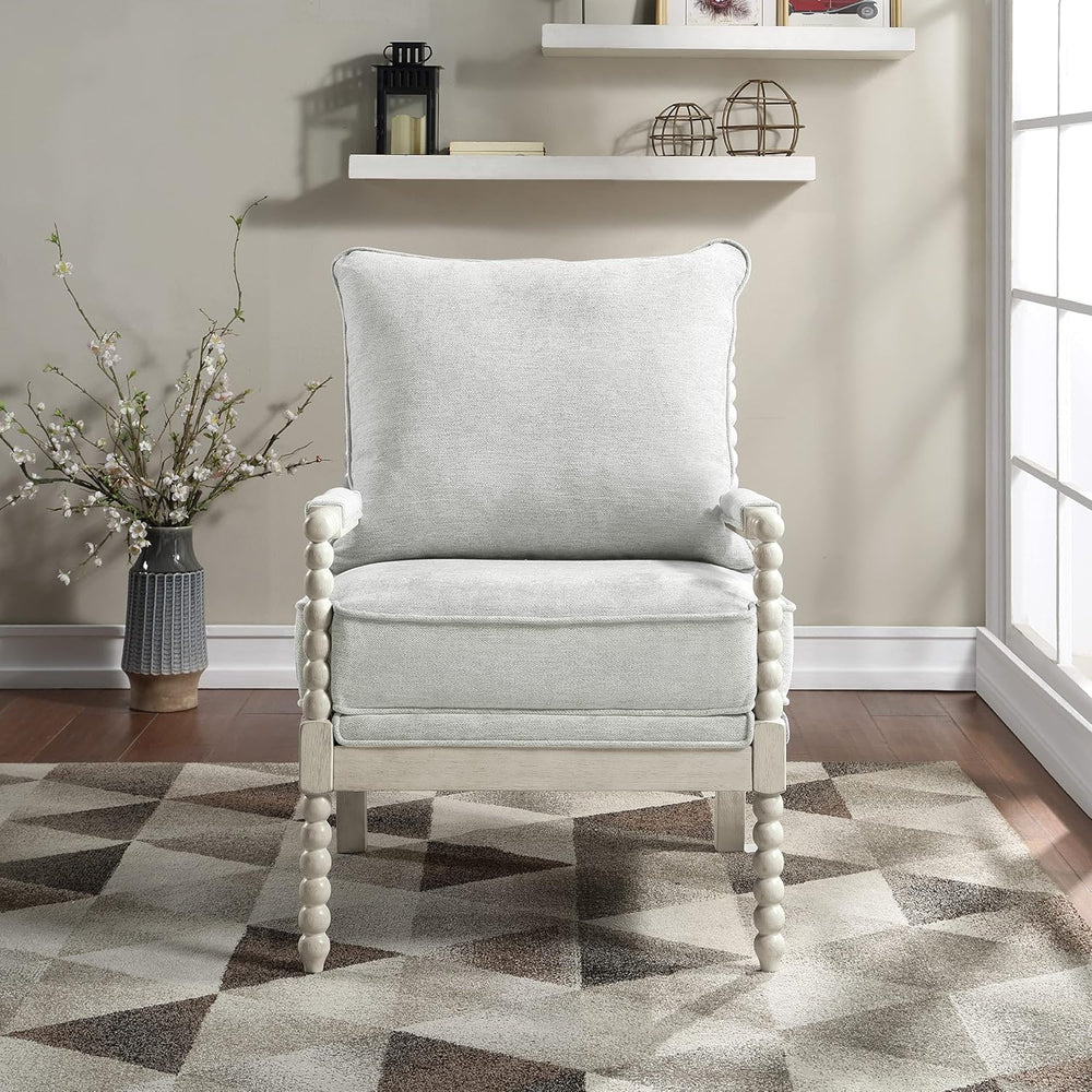OSP Home Furnishings Kaylee Spindle Accent Chair with Antique White Wood Fram...
