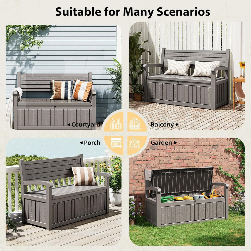 80 Gallon Lockable Deck Bench with Storage, Resin Stripes Outdoor Storage Box...