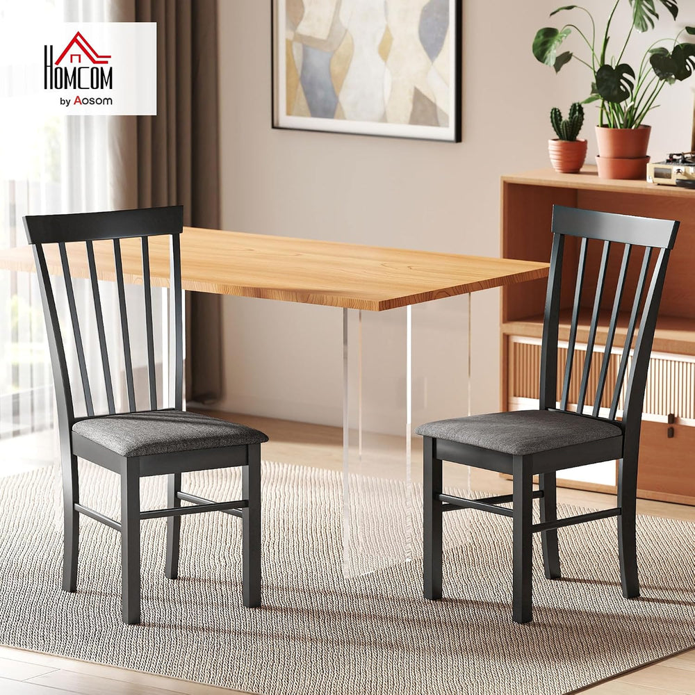 HOMCOM Wooden Dining Chairs Set of 2 Farmhouse Black and Gray | Upholstered K...