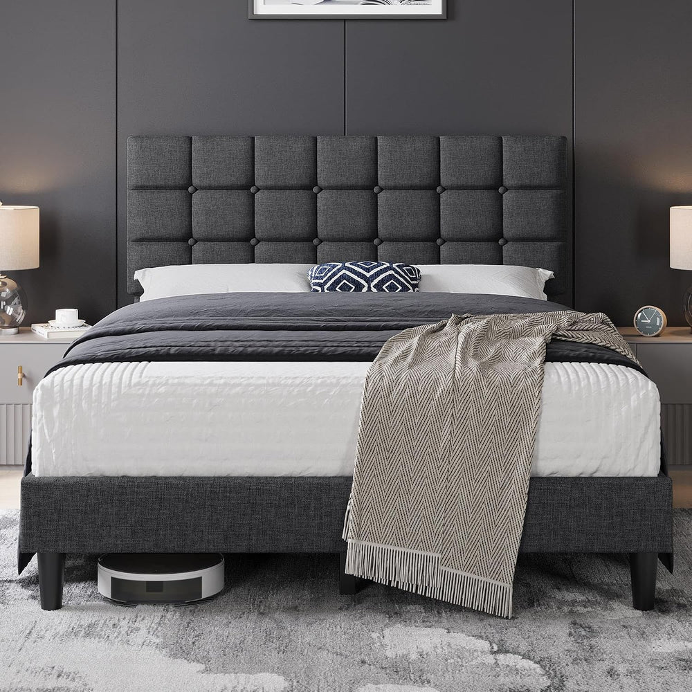 Yaheetech Queen Size Upholstered Tufted Bed Frame with Headboard