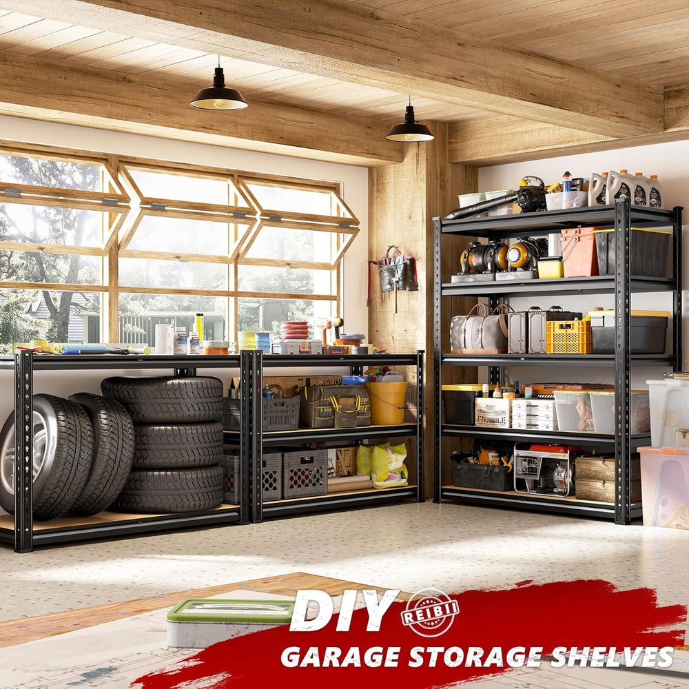 REIBII 2400LBS Storage Shelves 5 Tier Garage Shelving Heavy Duty Adjustable G...