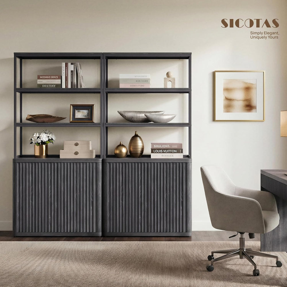 SICOTAS 71" Tall Book Shelf with Doors 5 Tier Bookshelf Bookcase