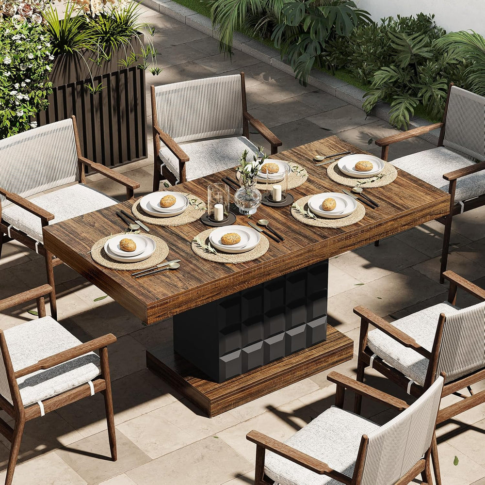 LITTLE TREE 63" Modern Dining Table, Rectangular Dinner Table for 4-6, F...