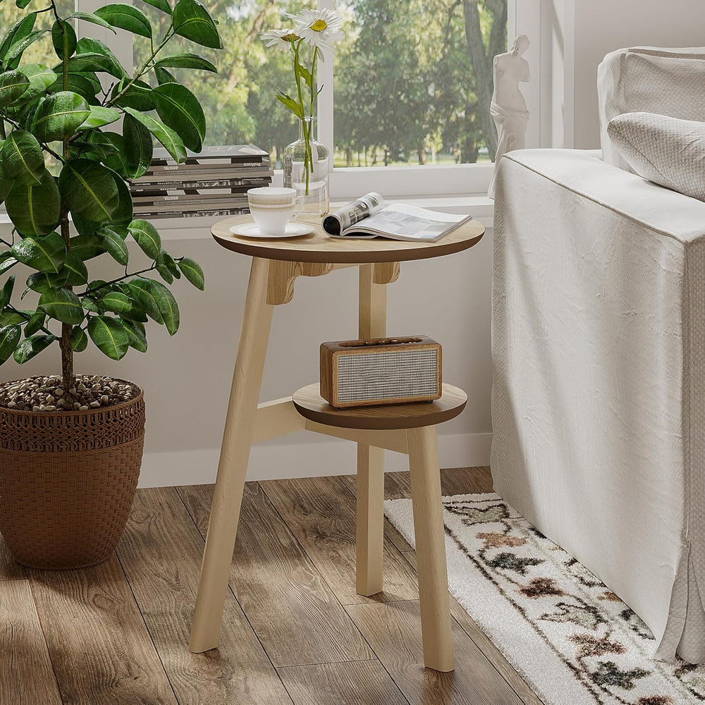 ChooChoo Round End Table for Small Spaces, Narrow Side Table, Accent Table Ni...