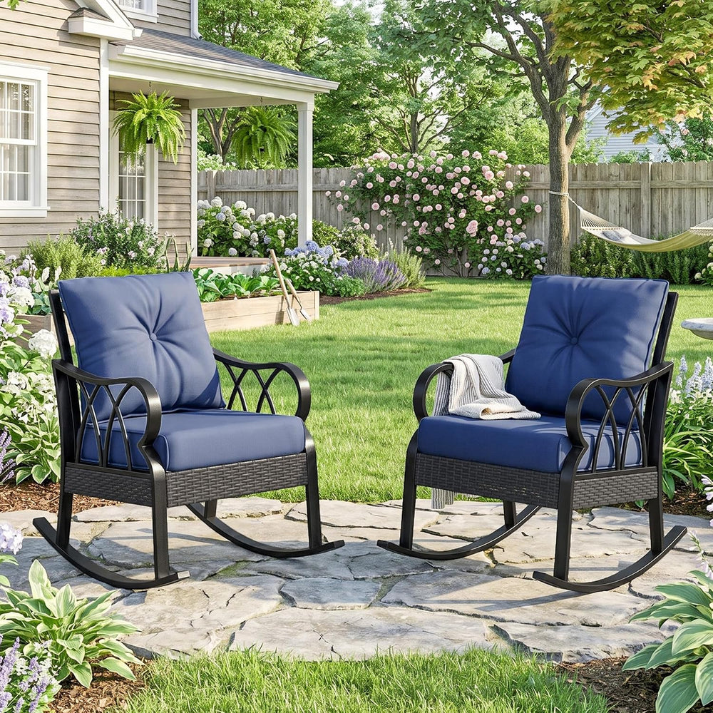 Outsunny 2 Piece Outdoor Wicker Rocking Chairs with Padded Cushions, Aluminum...