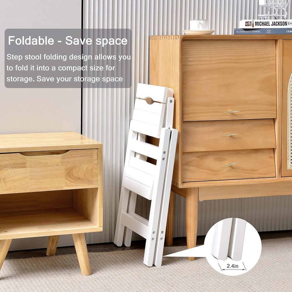 2 Step Folding Step Stool, Wooden Collapsible Closet Step Ladder for Home