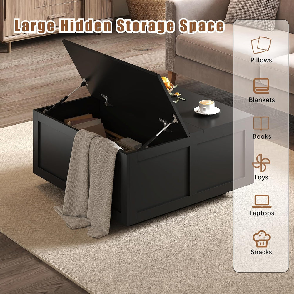 HedoAjim Lift Top Coffee Table with Storage, 31.5" Square Black Table