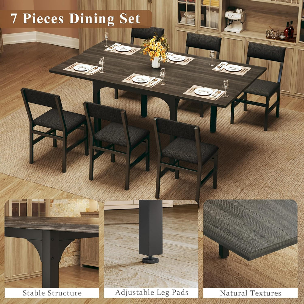 7-Piece Dining Table Set for 4-6, Extendable Kitchen Table Cushion Chairs Set...