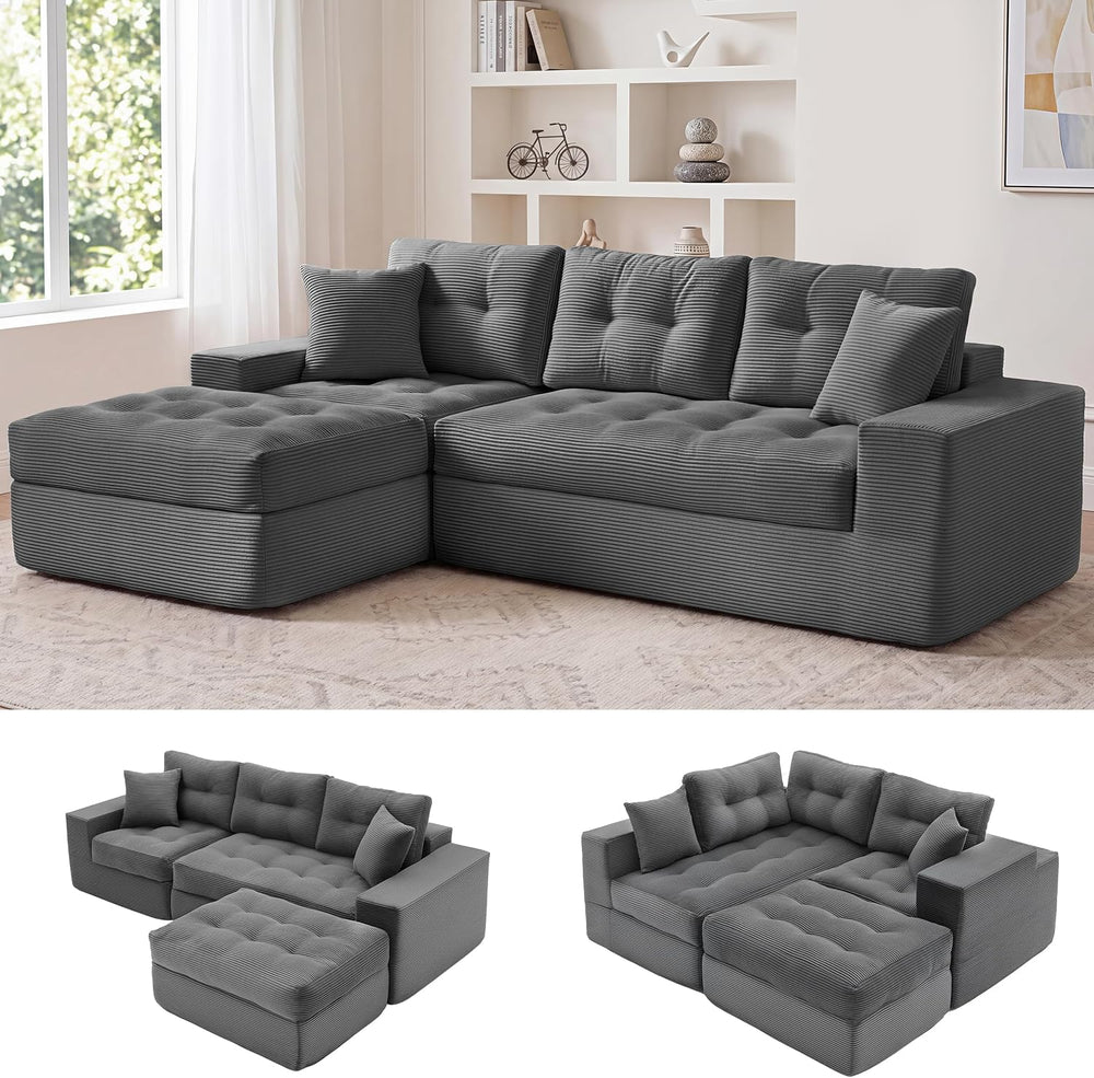 100" L Shaped Cloud Couch with Ottoman, Couches for Living Room | Modula...