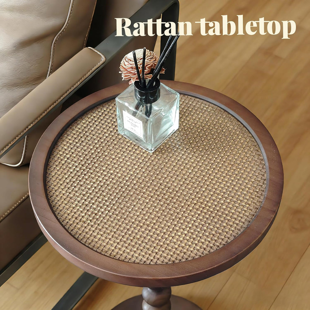 COVLON Solid Wood Drink Table, Small Pedestal Side Table for Small Spaces, Ra...