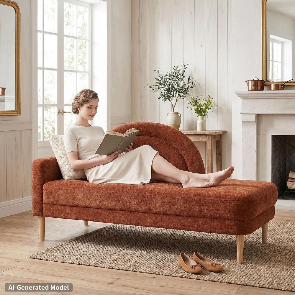 62.2" Linen Chaise Lounge Chair Indoor with Right Armres, Ocher Orange |...