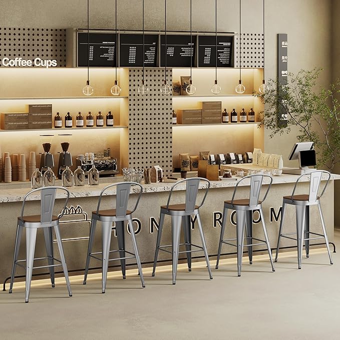 Andeworld Metal Bar Stools Set of 4, 26 inch Counter Height Barstools with Ba...