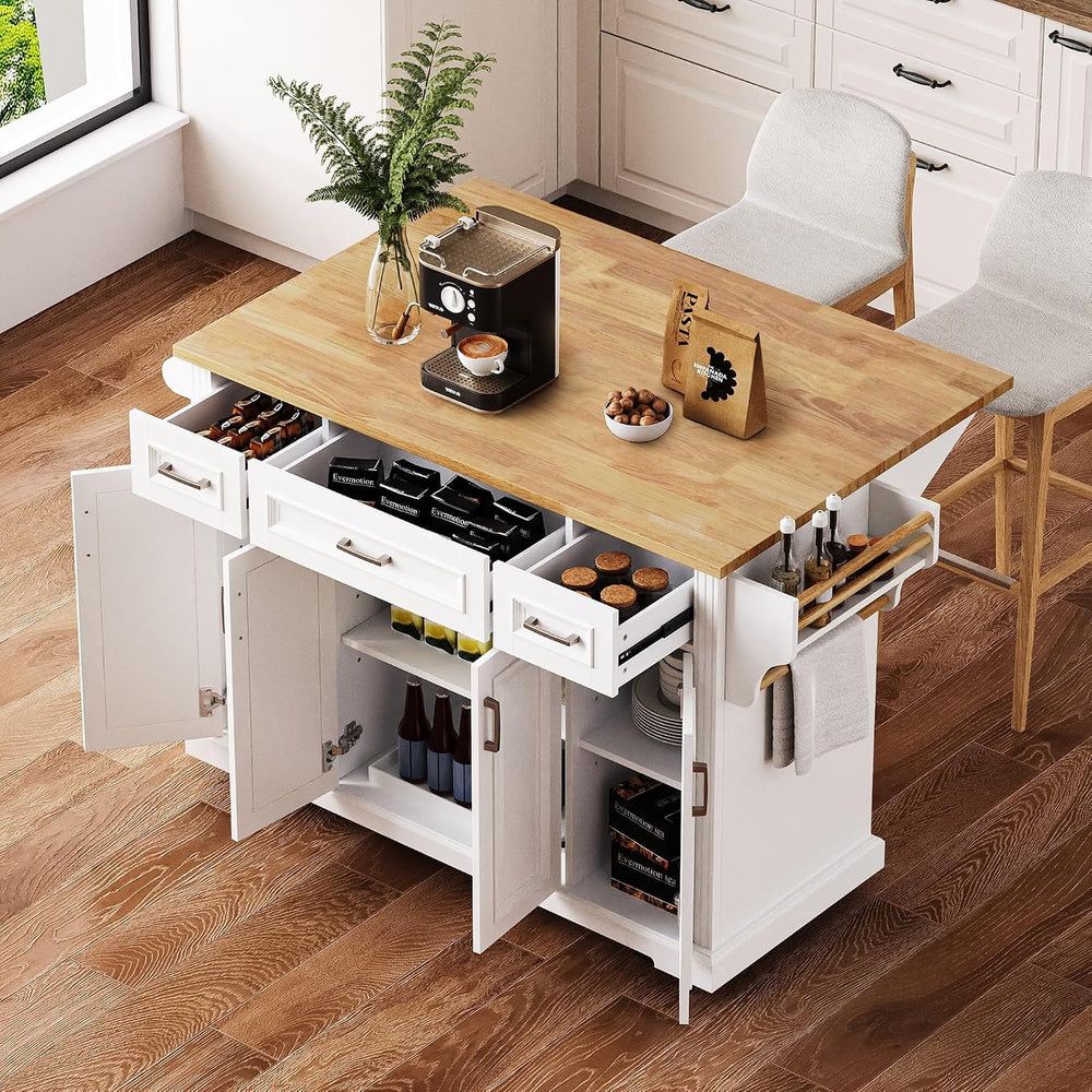 54" Folding Kitchen Island, Embossed Texture&Silver Handle,White | R...
