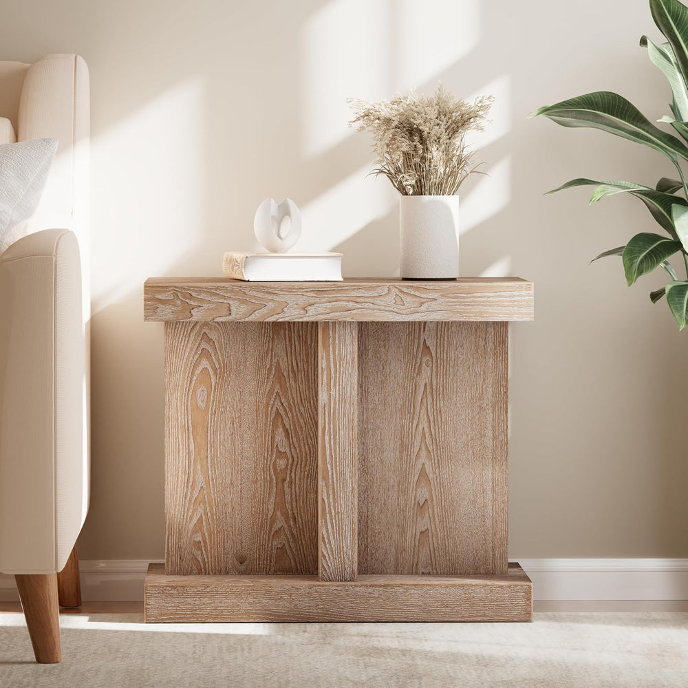 COZAYH Farmhouse Wood End Table with Open Base Shelf, Modern Minimalist Recta...