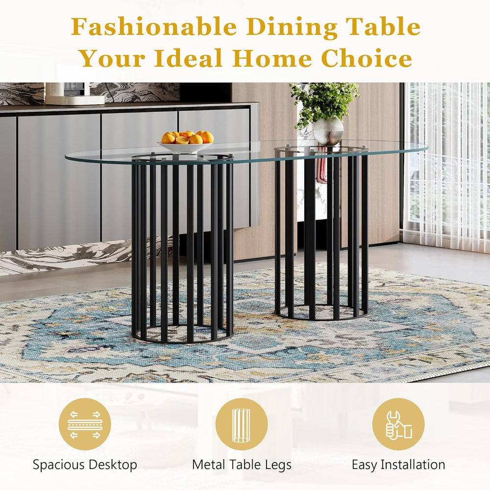 Oval Tempered Glass Dining Table for 4-8 People, 71'' Tall Kitchen Ta...