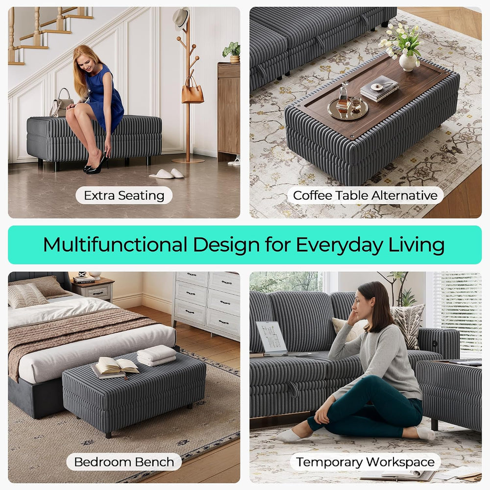LINSY HOME Sectional Sleeper Sofa Storage Ottoman Bench, Convertible Coffee T...