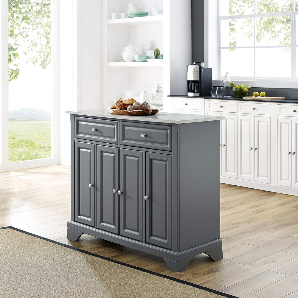 Crosley Furniture Avery Kitchen Island with Storage Shelves, Microwave Stand,...