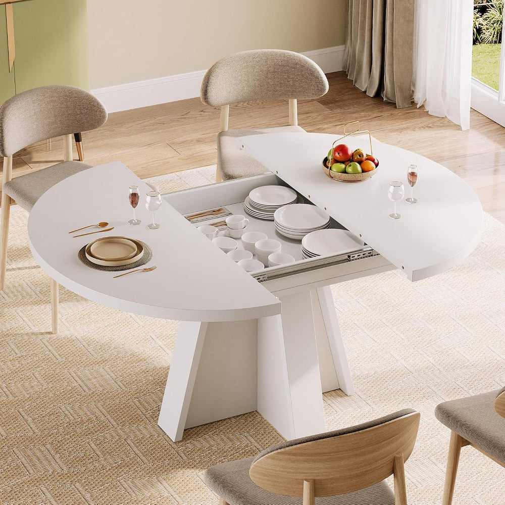 iPormis 43.3in-59in Extendable Round Dining Table for 4-6, Modern Wooden Kitc...