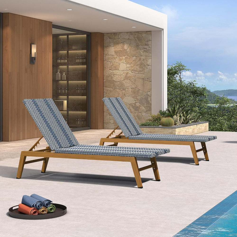PURPLE LEAF Chaise Lounge Chair Wood Grain Aluminum Set of 2, Dark Blue | 3-Y...
