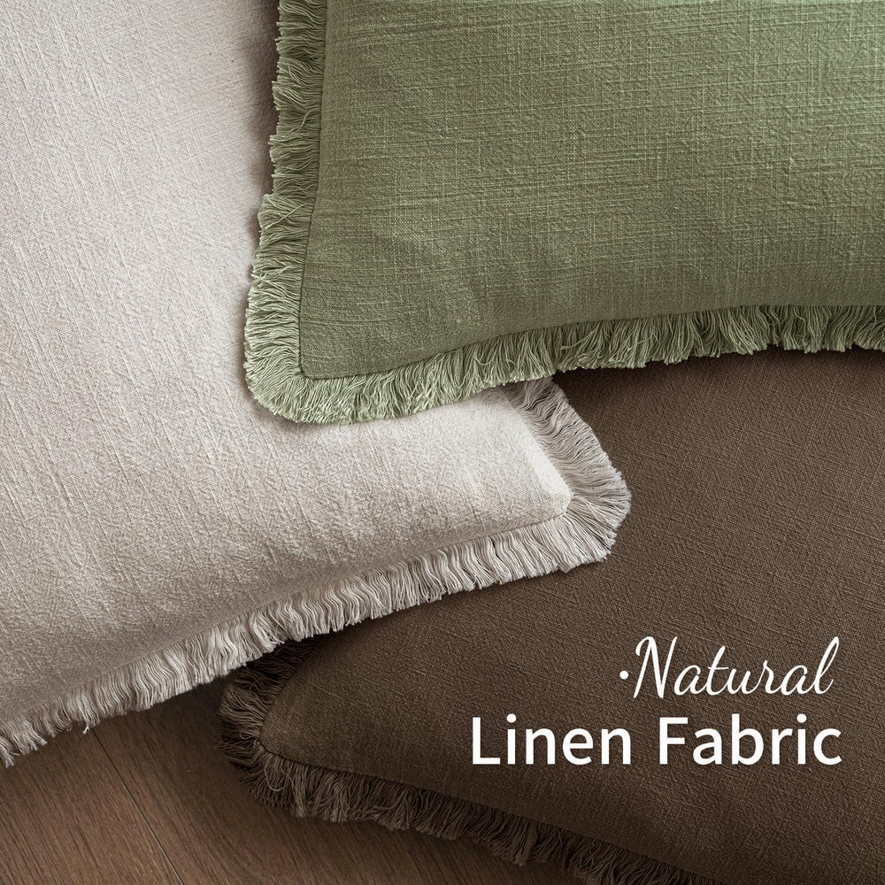 MIULEE Linen Fringe Decorative Fall Pillow Covers Chocolate Brown 20x20