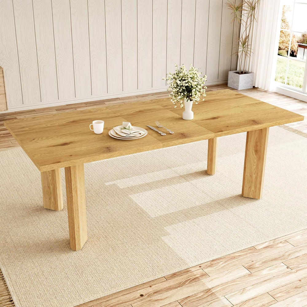 HIPIHOM Extendable Dining Table for 6-8, Space-Saving (Oak) | MDF Farmhouse K...