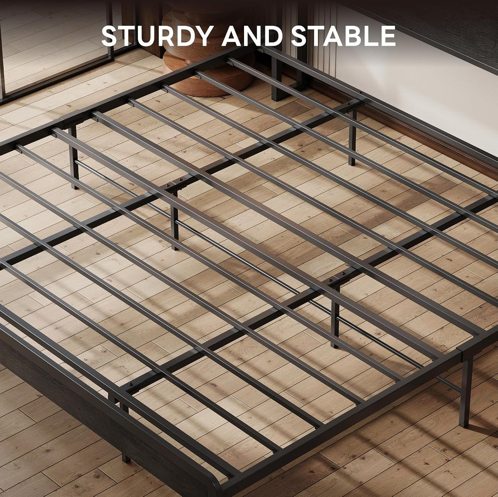 LIKIMIO California King Bed Frames with 2-Tier Storage Shelf Headboard