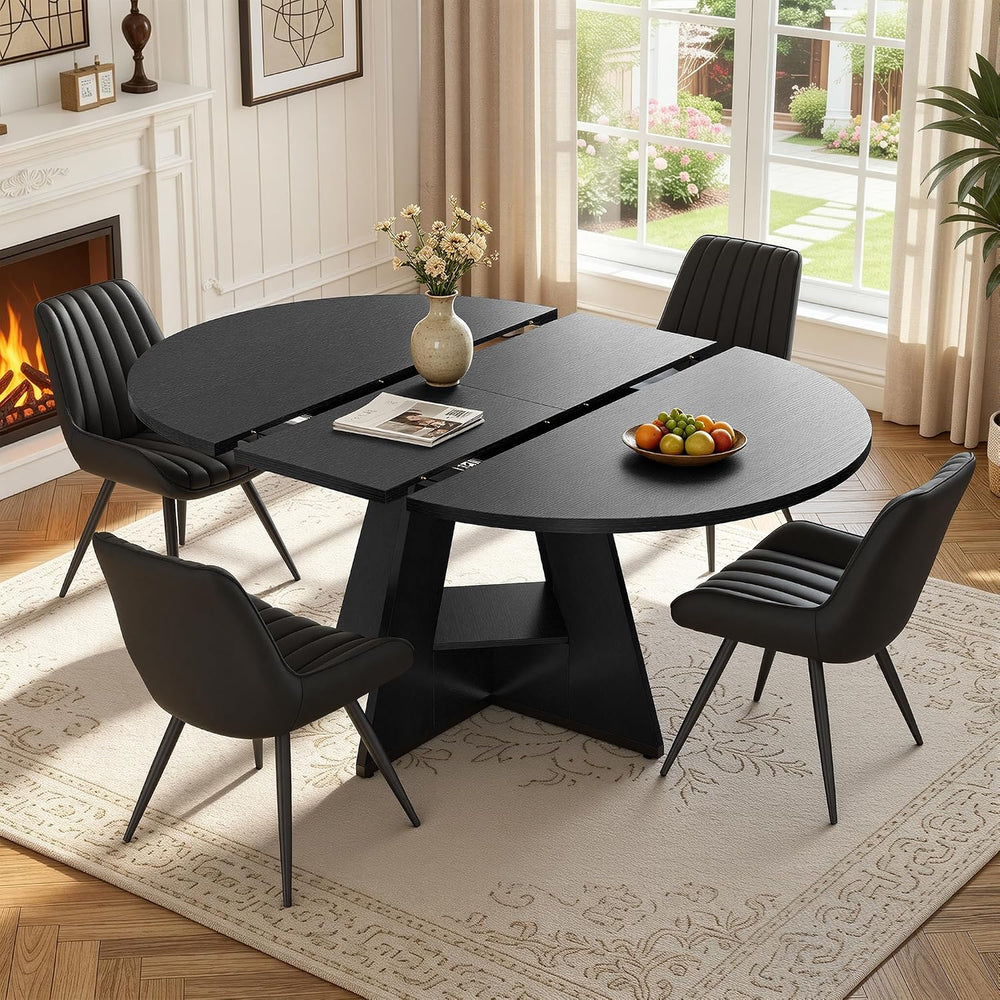 Miereirl Extendable Dining Table Set for 4-6, 47.24"-63" Round to O...