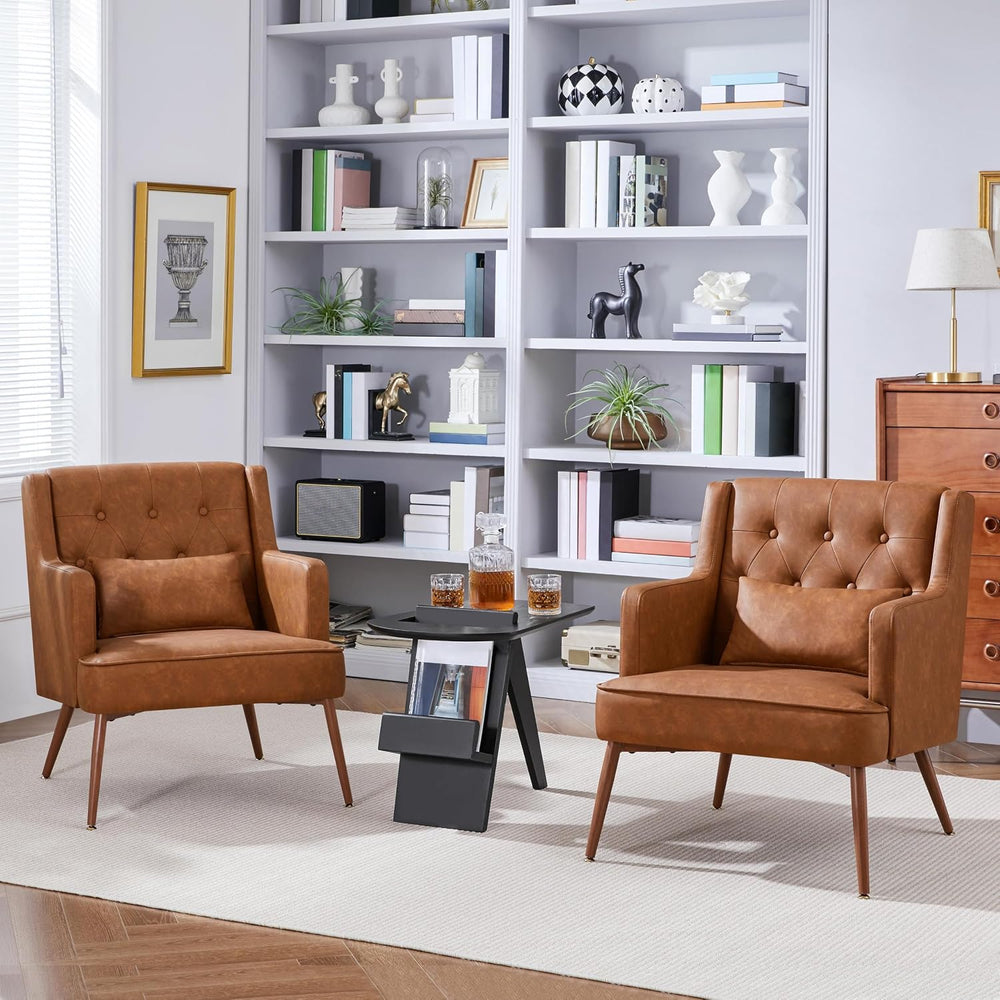 Yaheetech Accent Chairs Set of 2, Mid-Century Modern Armchairs, Retro Brown
