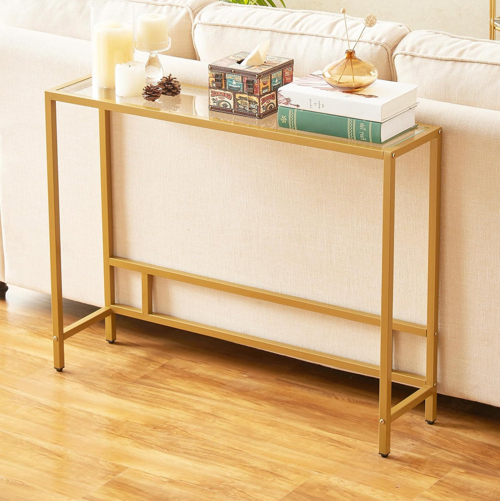 MAJARO Small Modern Console Table for Entryway, Tempered Glass with Metal Fra...