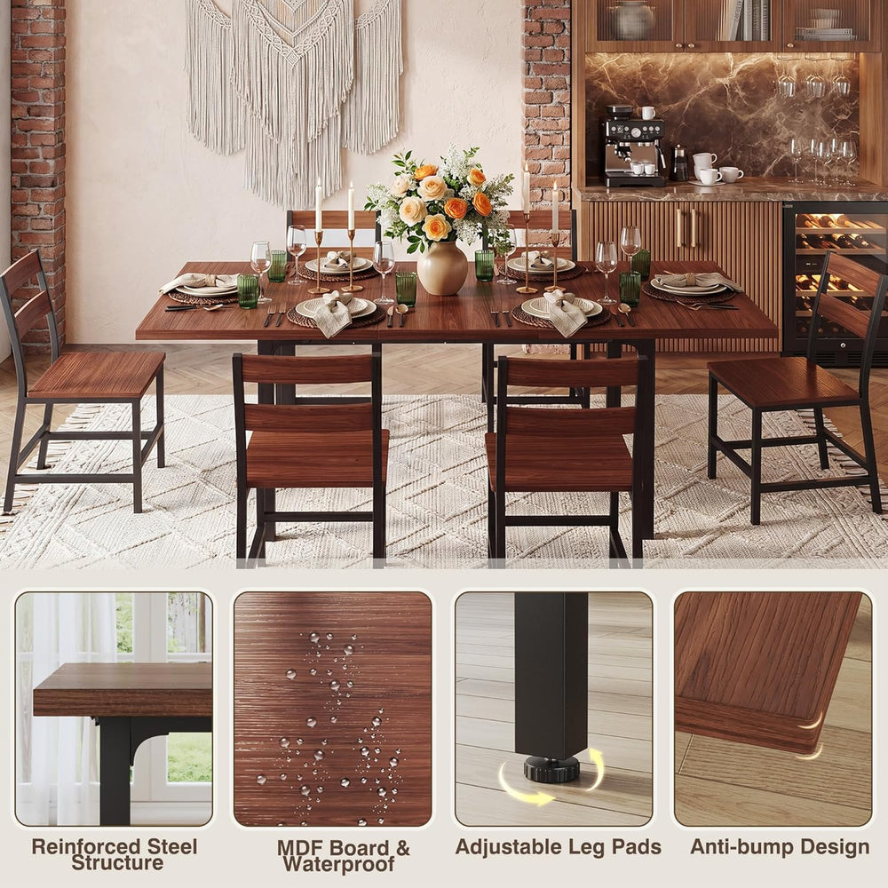 HUAHUU 7-Piece Dining Table Set for 6, 63" Extendable Kitchen Table with...