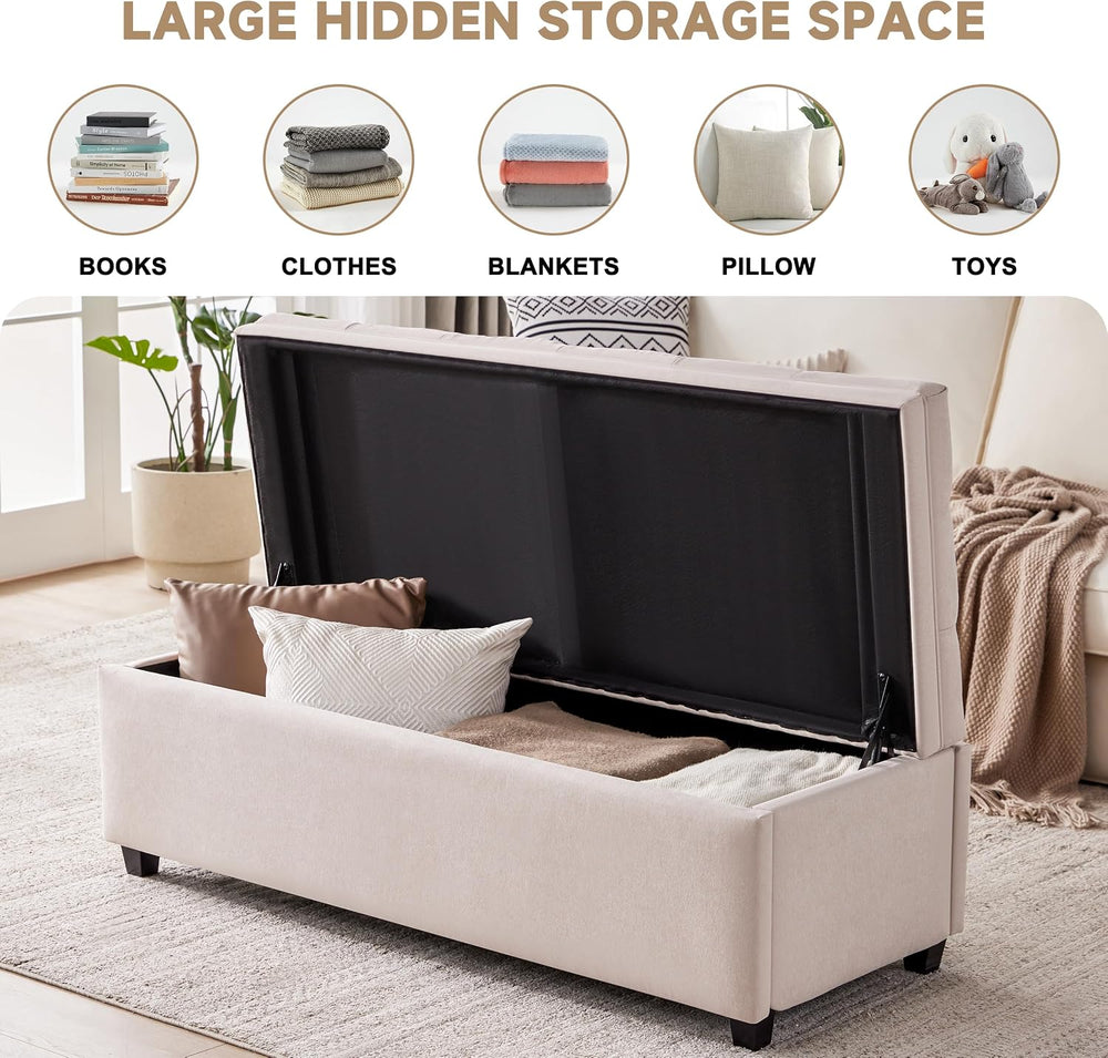 Mangodan 50 Inch Large Storage Ottoman, Tufted Ottoman with Storage | End of ...