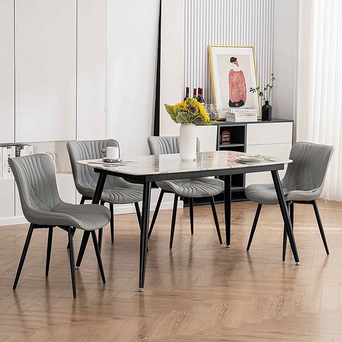 YOUTASTE Dining Chairs Set of 2, Mid Century Modern Upholstered Faux Leather ...