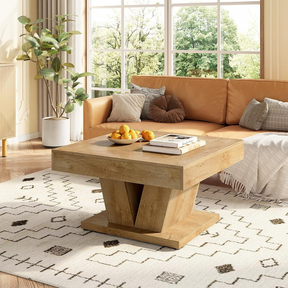 LITTLE TREE Square Coffee Table, Modern Rustic Coffee Table for Living Room, ...