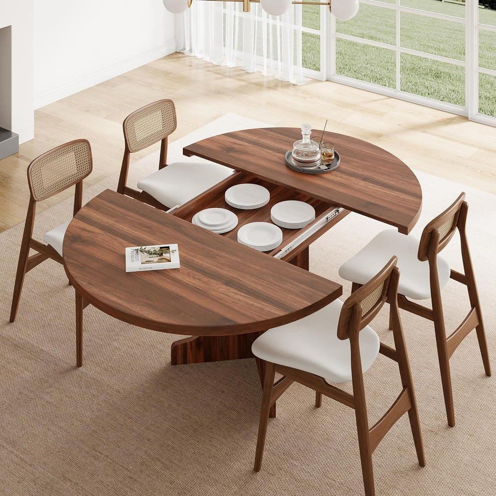 Feonase 59" Round Extendable Dining Room Table for 4-6, Modern Oval Kitc...