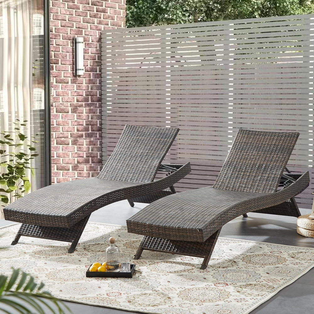 79'' Long Reclining Chaise Lounge Set (Set of 2), Outdoor Wicker Recl...