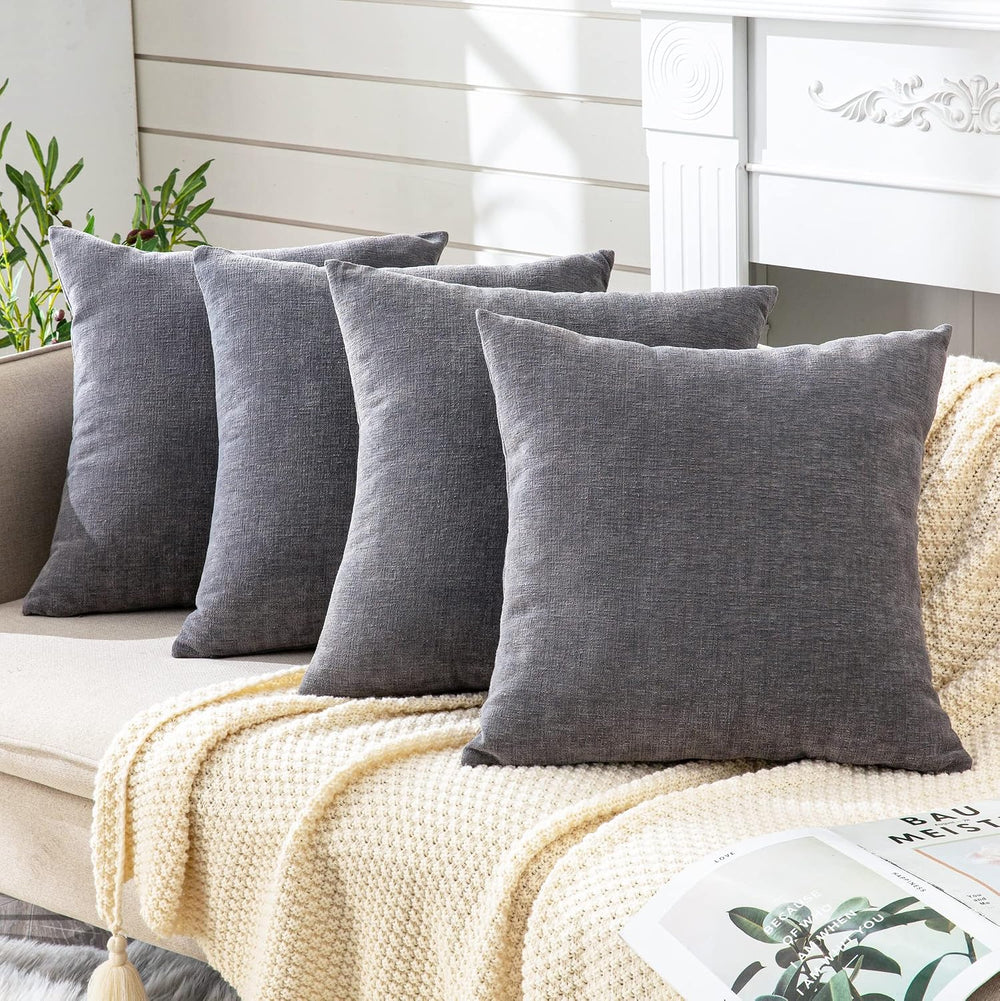 GAWAMAY Gray Chenille Throw Pillow Covers 18x18 Set of 4 for Couch