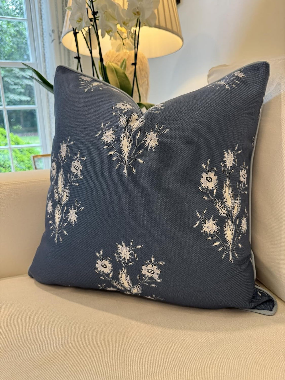 Jillien Harbor “The Norfolk” Dark Blue & White Floral Block Print Pillow ...
