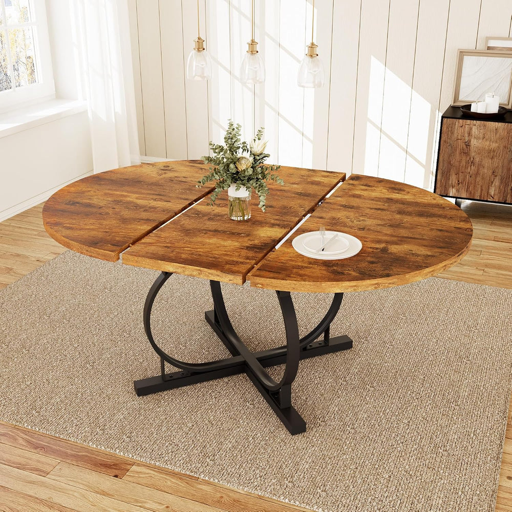 HIPIHOM 43.3"-59" Extendable Round Dining Table for 4-6 People, Mod...