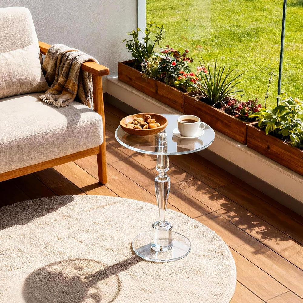 Acrylic Round Side Table, End Table Nightstand Pedestal Table for Living Room...