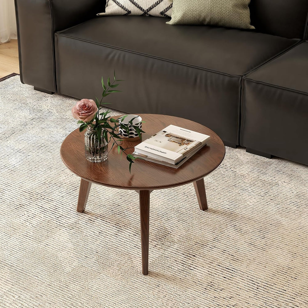 100% Solid Oak Wood Mini Coffee Table, Round Cofffe Tables Side Table w/Solid...