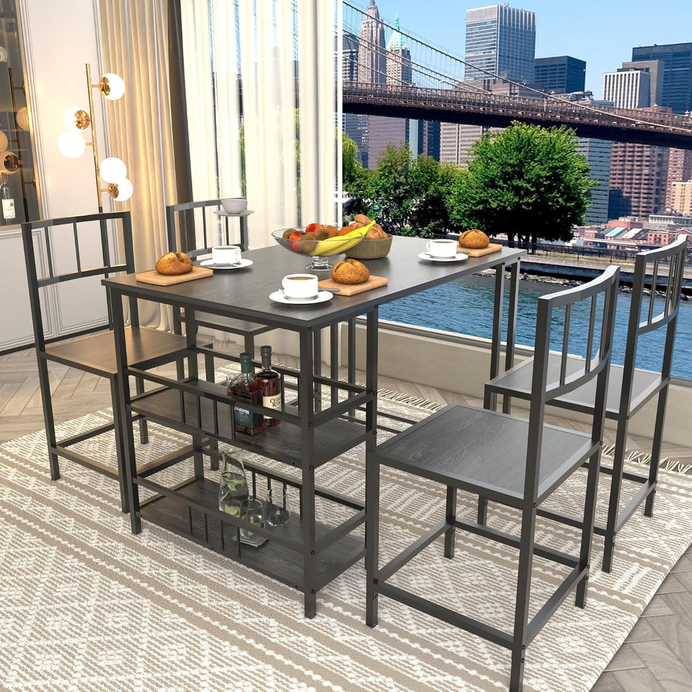 KEIKI 5-Piece Kitchen Dinner Table Set for 4 Dining with Storage, Grey