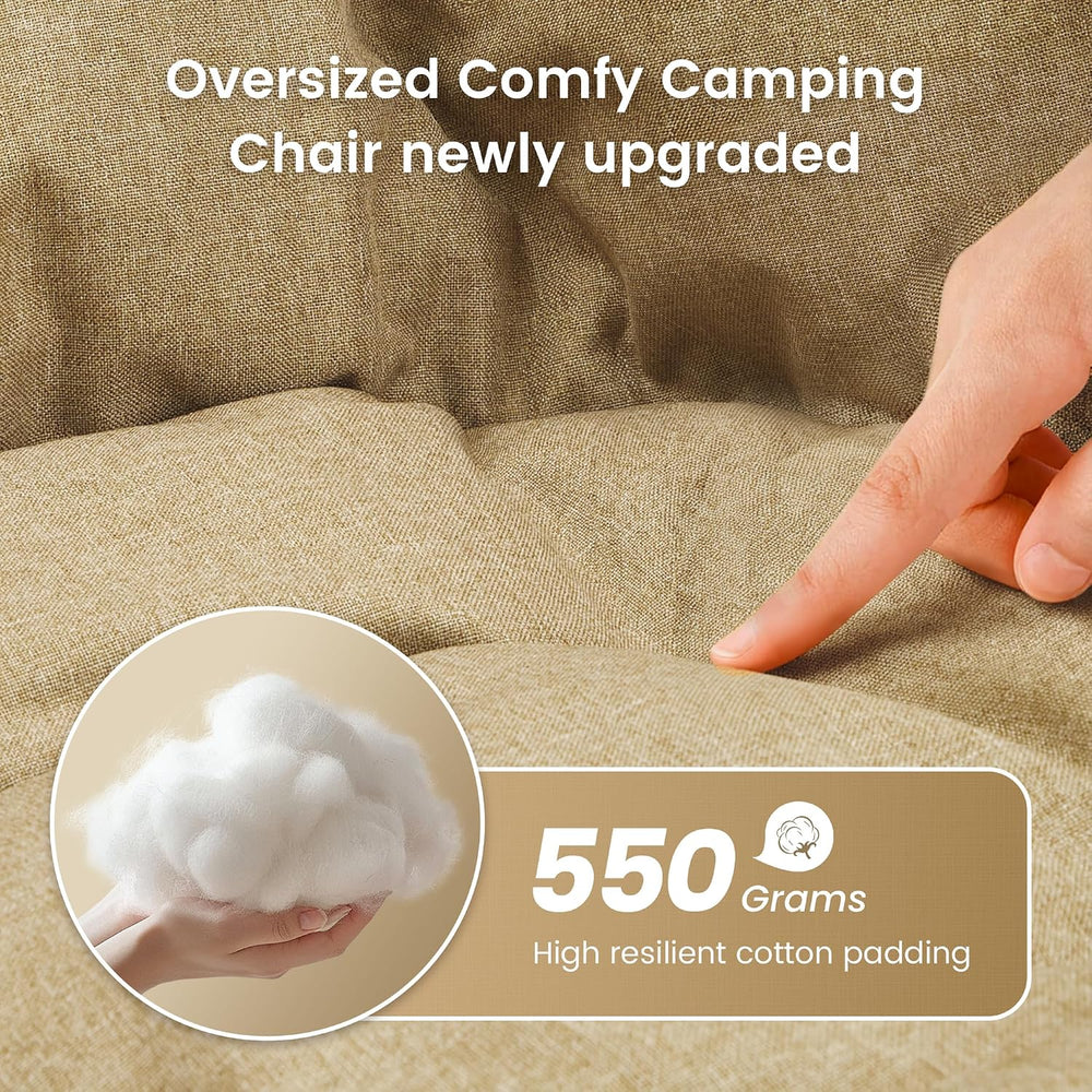Oversized Padded Comfy Camping Chair for Adults, Portable Padded Lawn Chair, ...