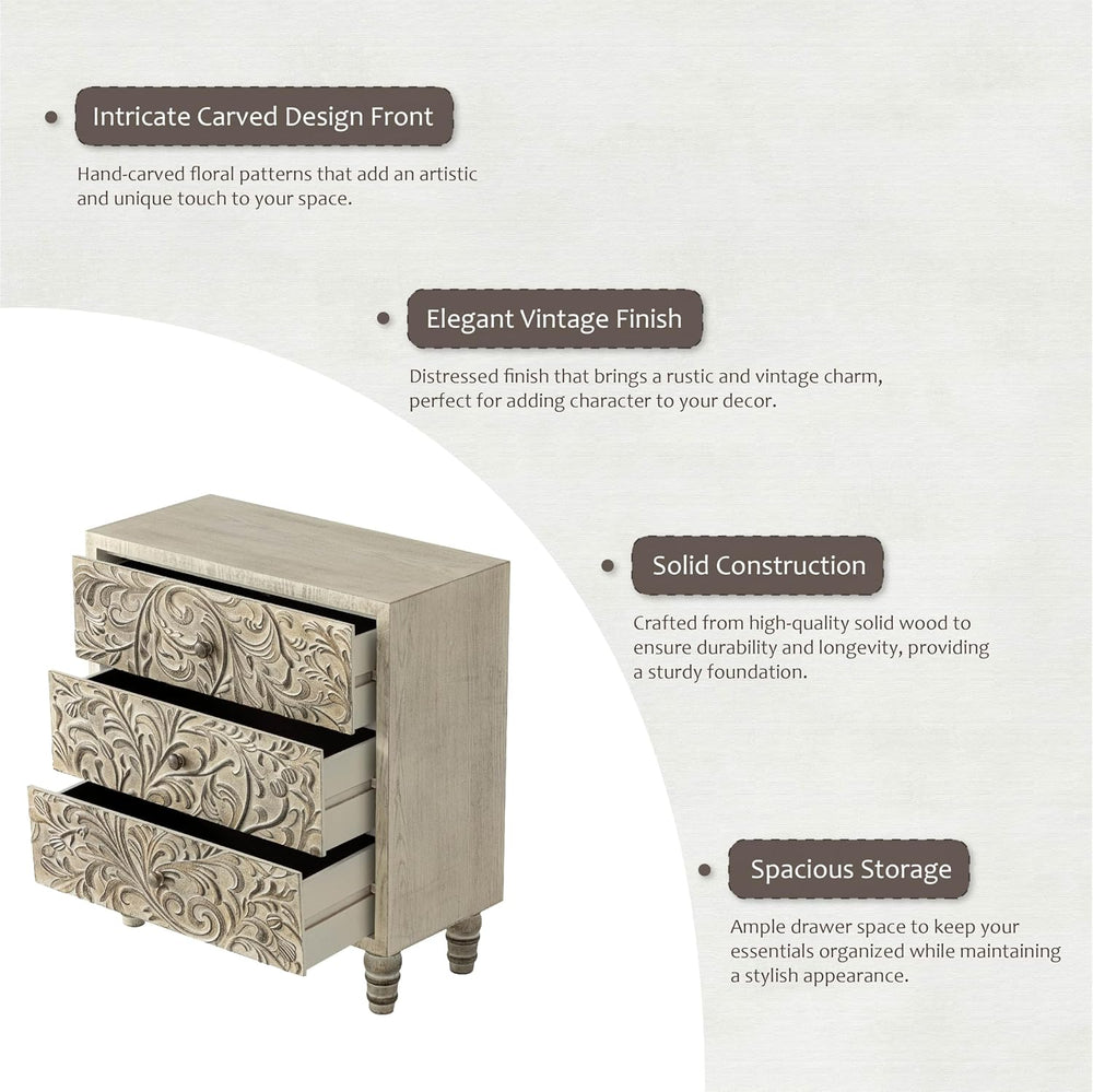 3 Drawer Farmhouse Dresser X 2P with Embossed Weathered Flower Motif