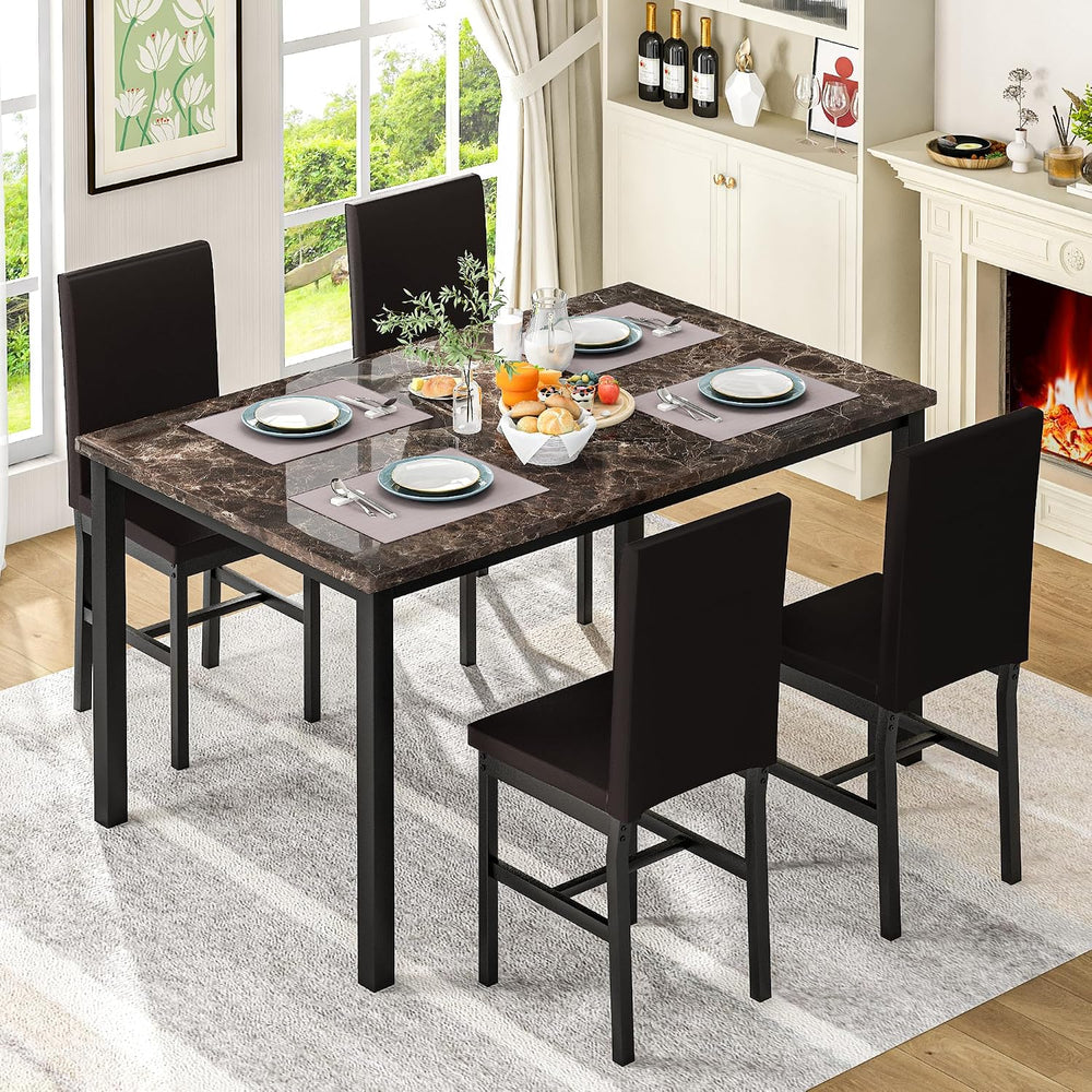 Hooseng 5 Piece Dining Table Set for 4, Faux Marble Kitchen Table with Uphols...