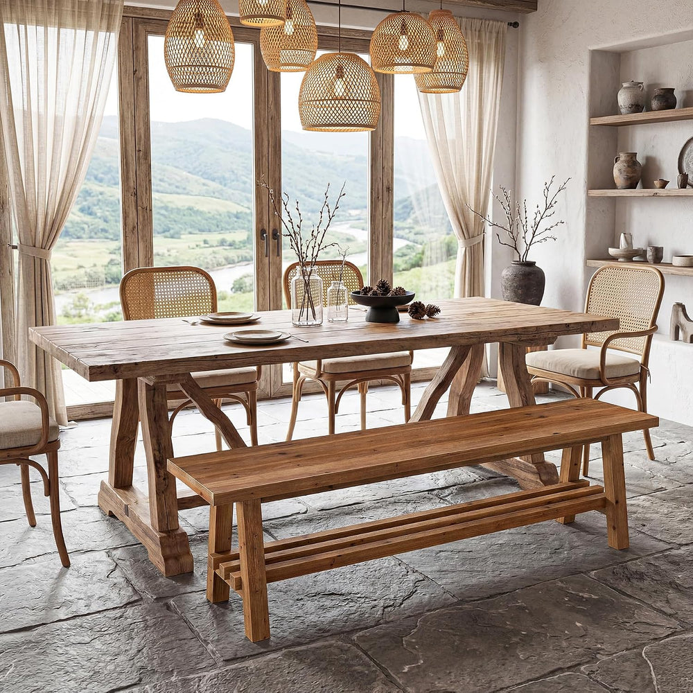 55" Farmhouse Wood Bench, 2-Tier Rustic Kitchen Dining Seat, Indoor End ...