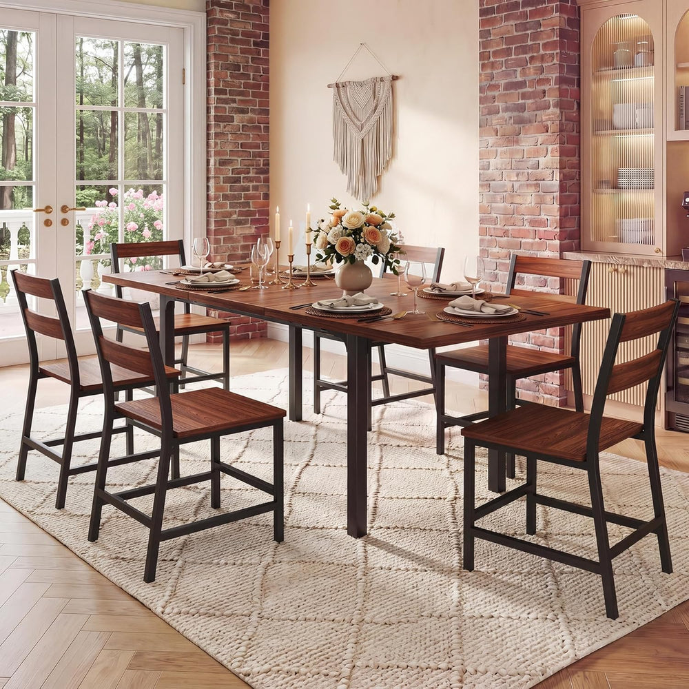 HUAHUU 7-Piece Dining Table Set for 6, 63" Extendable Kitchen Table with...