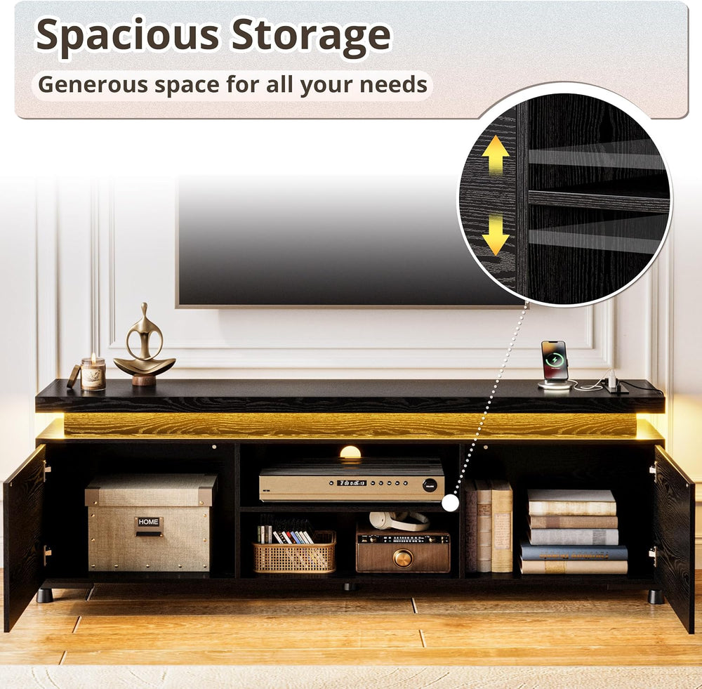 IRONCK TV Stand Entertainment Center with LED Lights for 85 inch | Power Outl...
